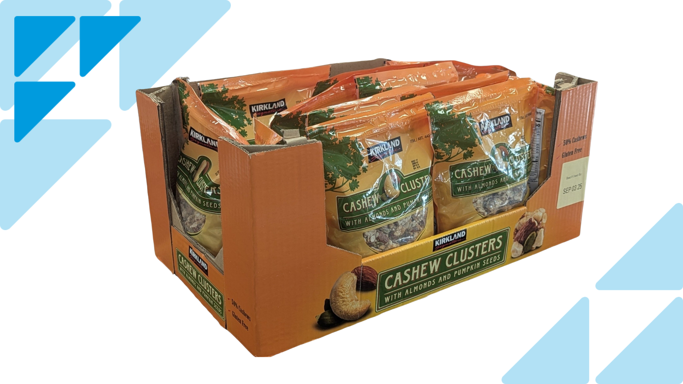BPA's three sided display housing bagged cashew snacks