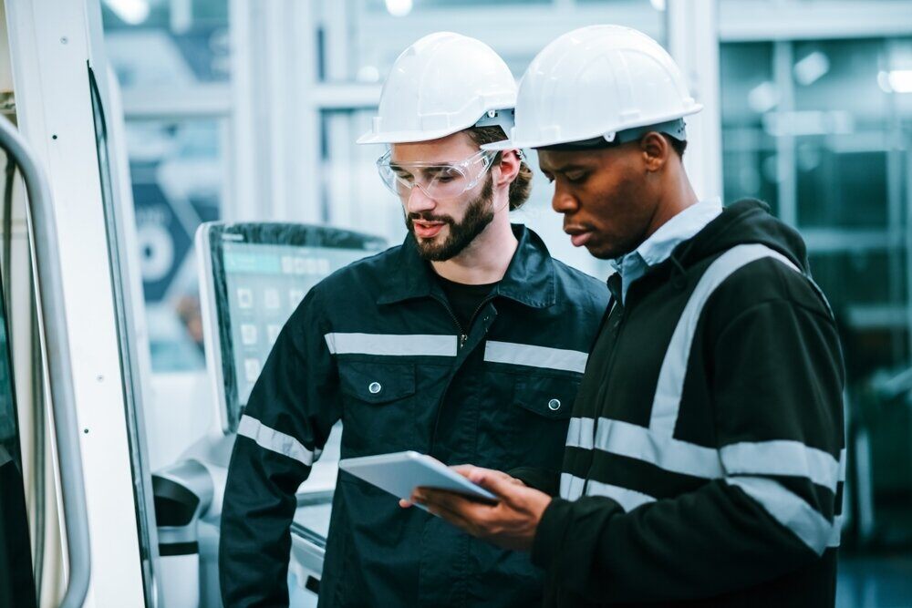 Engineers assessing equipment performance